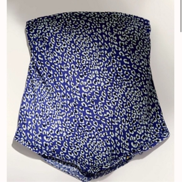 NWT Free People Take You Anywhere animal print Tube top strapless satin blue S - Picture 7 of 16